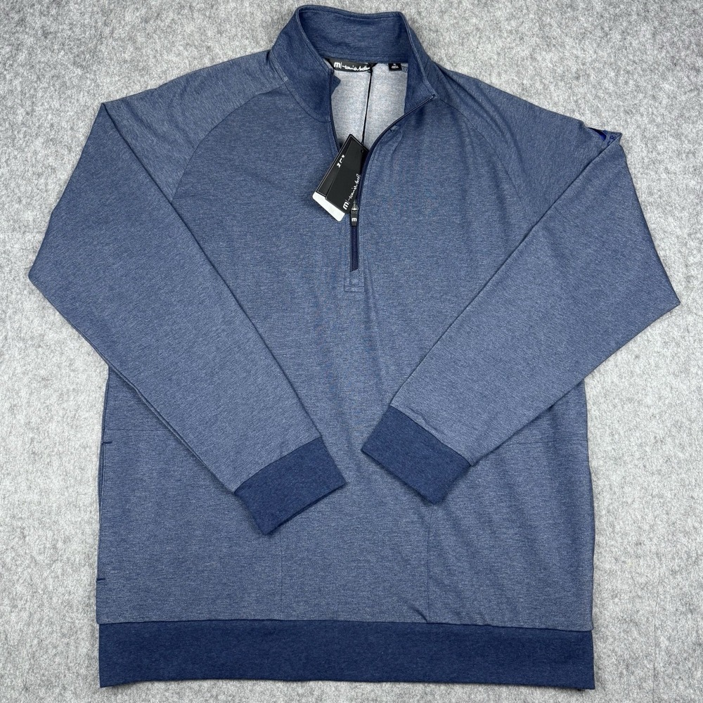 NWT Travis Mathew Zachary 1/4 Zip Pullover Mens XL Heather Blue Golf Casual